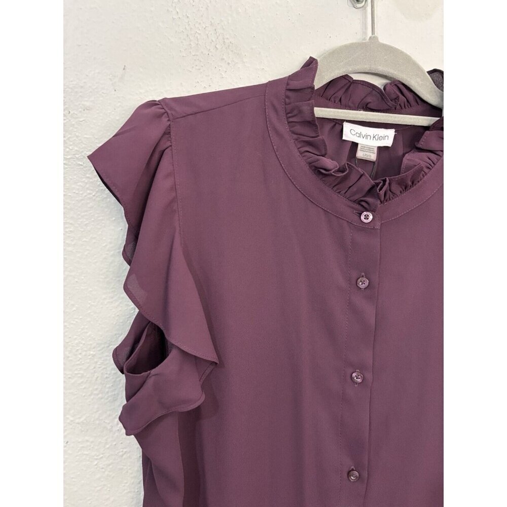 Calvin Klein Collared Flutter Cap Sleeve Cascadin… - image 2